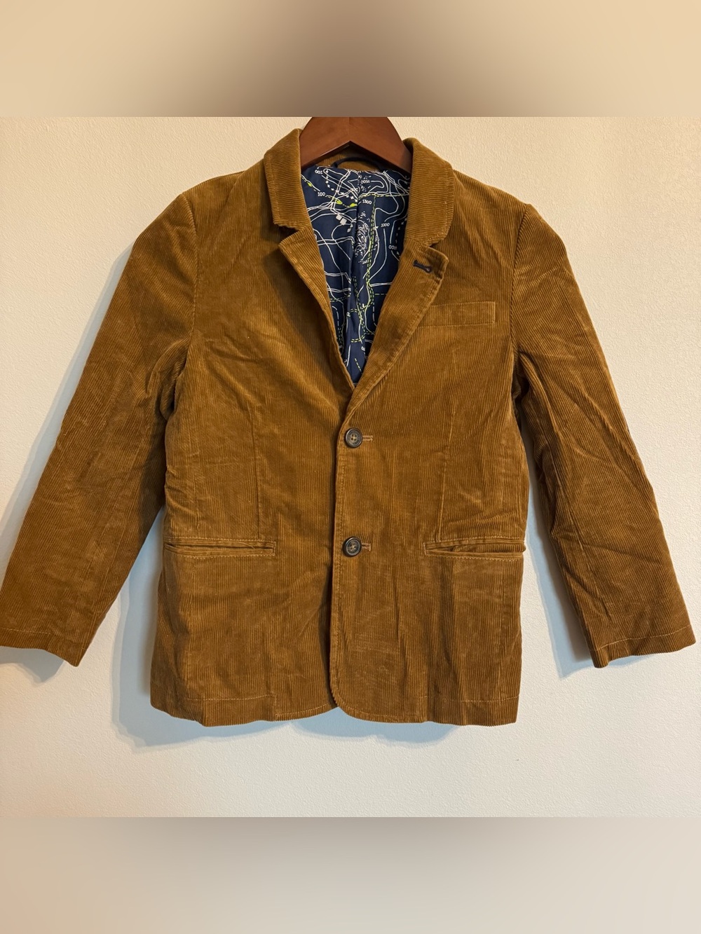 Mini Boden Boys Brown Corduroy Blazer Jacket Map Lining 9-10Y